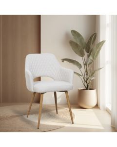Cadeira de Jantar Dakota Estrutura Aço Carbono Laminado Natural com Estofado Linho Cru