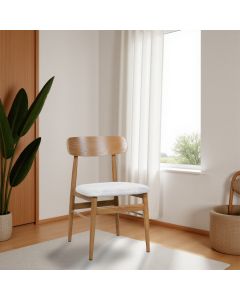 Cadeira de Jantar Delta Estrutura Aço Carbono Laminado Natural com Estofado Linho Cru