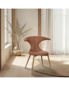Cadeira de Jantar Lela Estrutura Aço Carbono Laminado Natural com Estofado Poliuretano Caramelo