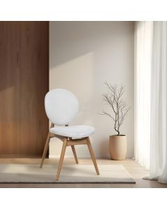 Cadeira de Jantar Lotus Estrutura Aço Carbono Laminado Natural com Estofado Linho Cru