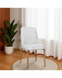 Cadeira de Jantar Montana Estrutura Aço Carbono Laminado Natural com Estofado Linho Cru