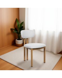 Cadeira de Jantar Tulipa Estrutura Aço Carbono Laminado Natural com Estofado Linho Cru