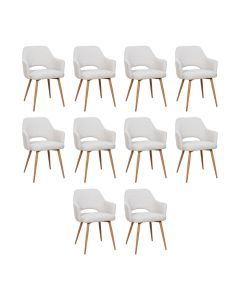 Kit 10 Cadeiras de Jantar Dakota Estrutura Aço Carbono Laminado Natural com Estofado Linho Cru