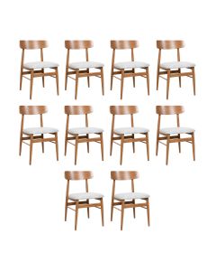 Kit 10 Cadeiras de Jantar Delta Estrutura Aço Carbono Laminado Natural com Estofado Linho Cru