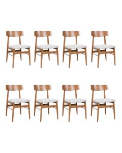 Kit 8 Cadeiras de Jantar Delta Estrutura Aço Carbono Laminado Natural com Estofado Linho Cru