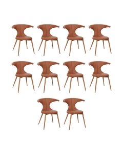 Kit 10 Cadeiras Jantar Lela Estrutura Aço Carbono Laminado Natural com Estofado Poliuretano Caramelo