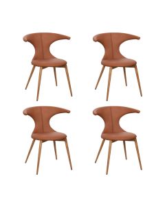 Kit 4 Cadeiras Jantar Lela Estrutura Aço Carbono Laminado Natural com Estofado Poliuretano Caramelo