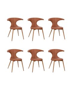 Kit 6 Cadeiras Jantar Lela Estrutura Aço Carbono Laminado Natural com Estofado Poliuretano Caramelo