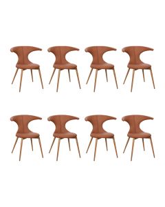 Kit 8 Cadeiras Jantar Lela Estrutura Aço Carbono Laminado Natural com Estofado Poliuretano Caramelo