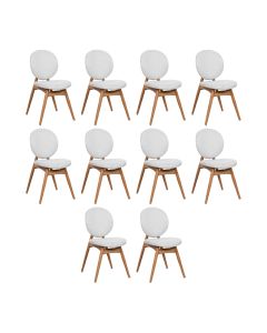 Kit 10 Cadeiras de Jantar Lotus Estrutura Aço Carbono Laminado Natural com Estofado Linho Cru