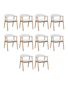 Kit 10 Cadeiras de Jantar Luana Estrutura Aço Carbono Laminado Natural com Estofado Linho Cru