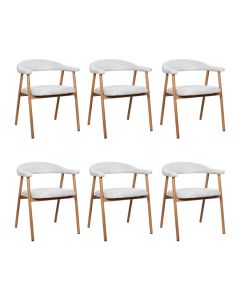 Kit 6 Cadeiras de Jantar Luana Estrutura Aço Carbono Laminado Natural com Estofado Linho Cru