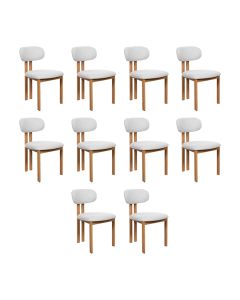Kit 10 Cadeiras de Jantar Tulipa Estrutura Aço Carbono Laminado Natural com Estofado Linho Cru