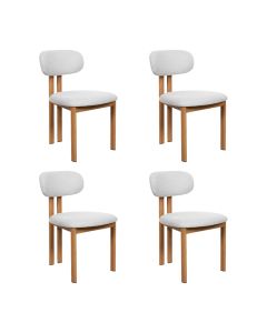 Kit 4 Cadeiras de Jantar Tulipa Estrutura Aço Carbono Laminado Natural com Estofado Linho Cru