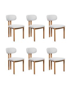 Kit 6 Cadeiras de Jantar Tulipa Estrutura Aço Carbono Laminado Natural com Estofado Linho Cru