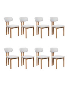 Kit 8 Cadeiras de Jantar Tulipa Estrutura Aço Carbono Laminado Natural com Estofado Linho Cru