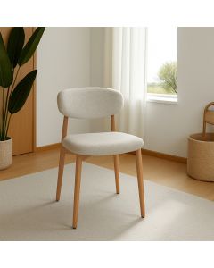 Cadeira de Jantar Lucy Estrutura Aço Carbono Laminado Natural com Estofado Linho Cru