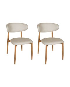 Kit 2 Cadeiras de Jantar Lucy Estrutura Aço Carbono Laminado Natural com Estofado Linho Cru