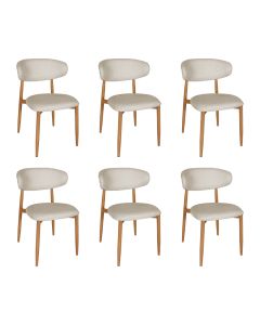 Kit 6 Cadeiras de Jantar Lucy Estrutura Aço Carbono Laminado Natural com Estofado Linho Cru