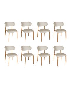 Kit 8 Cadeiras de Jantar Lucy Estrutura Aço Carbono Laminado Natural com Estofado Linho Cru
