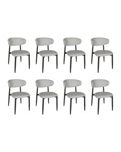 Kit 8 Cadeiras de Jantar Lucy Estrutura Aço Carbono Laminado Preto com Estofado Linho Cinza