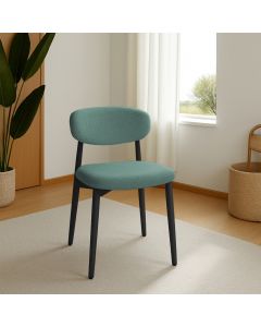 Cadeira de Jantar Lucy Estrutura Aço Carbono Laminado Preto com Estofado Linho Verde
