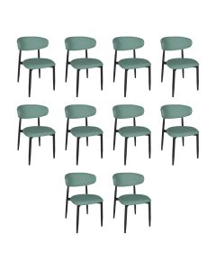 Kit 10 Cadeiras de Jantar Lucy Estrutura Aço Carbono Laminado Preto com Estofado Linho Verde