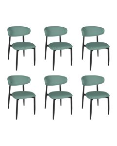 Kit 6 Cadeiras de Jantar Lucy Estrutura Aço Carbono Laminado Preto com Estofado Linho Verde