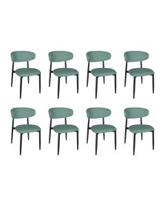 Kit 8 Cadeiras de Jantar Lucy Estrutura Aço Carbono Laminado Preto com Estofado Linho Verde