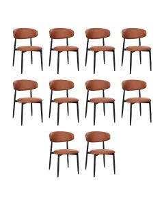 Kit 10 Cadeiras de Jantar Lucy Estrutura Aço Carbono Laminado Preto com Estofado Poliuretano Caramel