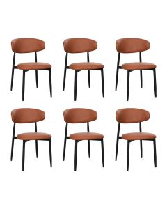Kit 6 Cadeiras de Jantar Lucy Estrutura Aço Carbono Laminado Preto com Estofado Poliuretano Caramelo