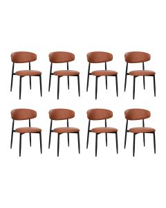 Kit 8 Cadeiras de Jantar Lucy Estrutura Aço Carbono Laminado Preto com Estofado Poliuretano Caramelo